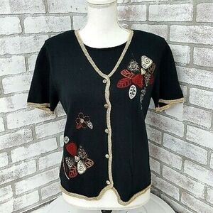 Koret Women's Embroidered short sleeve Sweater Size PS Petite